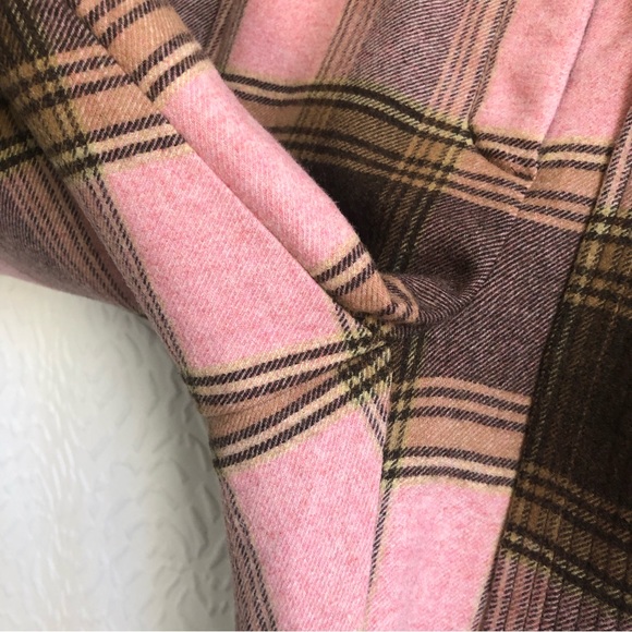Aritzia Wilfred Soft Pink/Brown Plaid New Tie-Front Wool Cashmere Trouser Pant - Picture 10 of 15